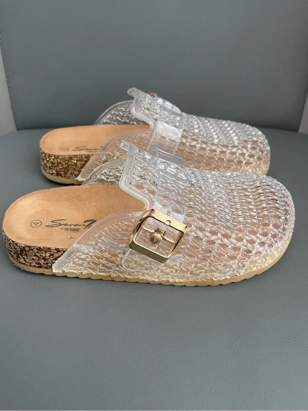 Seven7 Clear Jelly Woven Footbed Clogs Mules Girls  Size 4